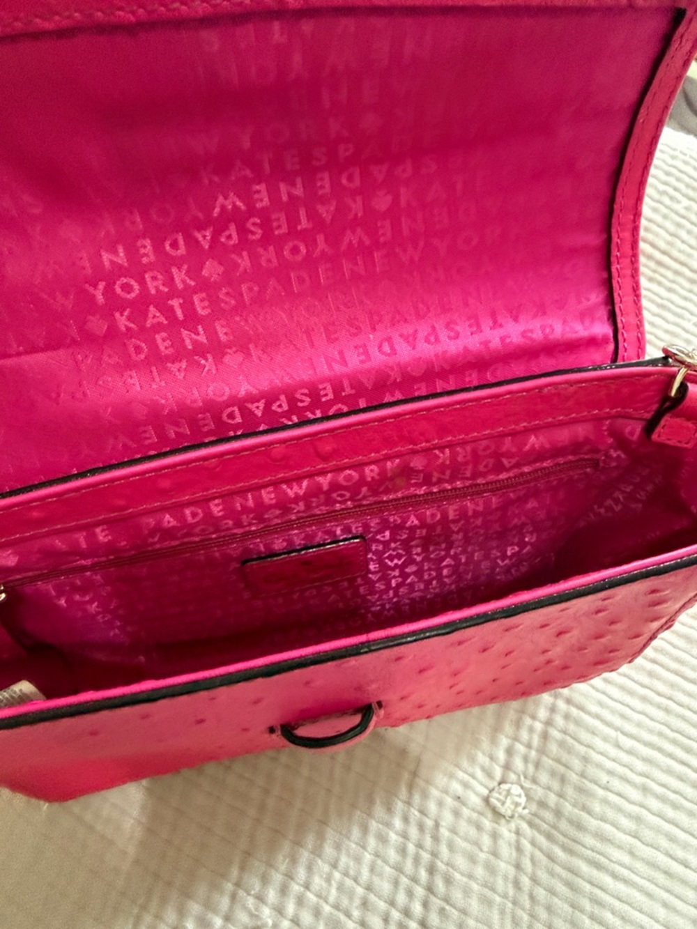 Kate Spade Hot Pink Textured Crossbody with Gold Chain - Picture 8 of 12